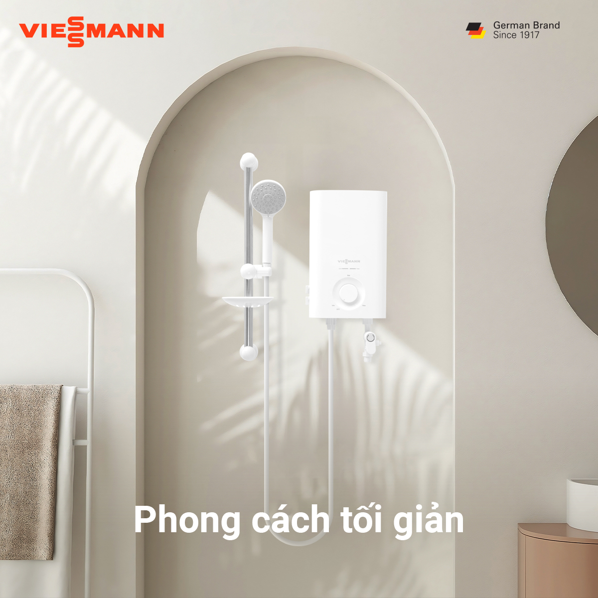 Tông màu trắng phù hợp với phòng tắm theo phong cách đơn giản
