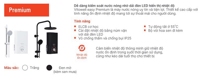 Tính năng nổi bật của máy nước nóng trực tiếp Vitowell Easy Premium