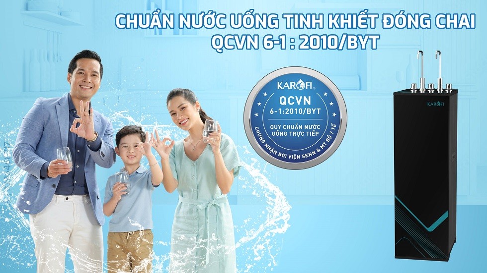 Nguồn nước sau lọc từ máy lọc nước nóng lạnh Karofi KAD-M68 đạt chuẩn nước uống tinh khiết đóng chai