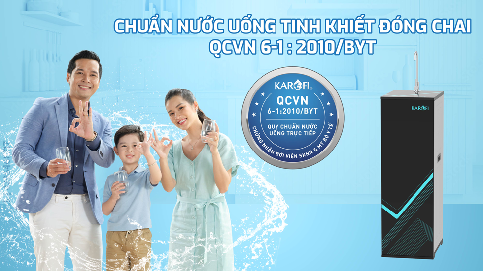 Nguồn nước sau lọc từ máy lọc nước RO Karofi KAQ-L06 đạt chuẩn nước uống tinh khiết đóng chai