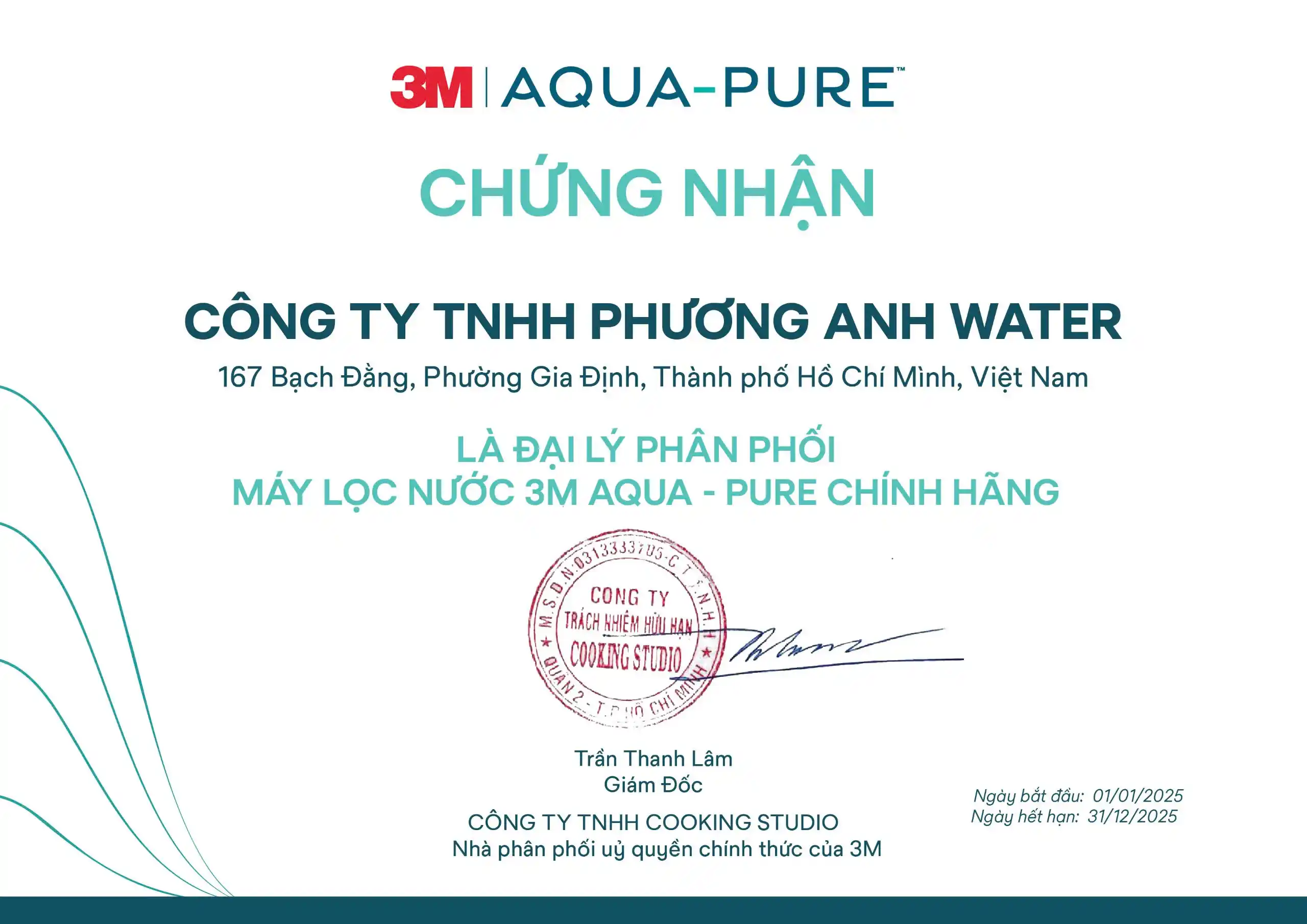 Chứng nhận đại lý chính thức Aqua Pure