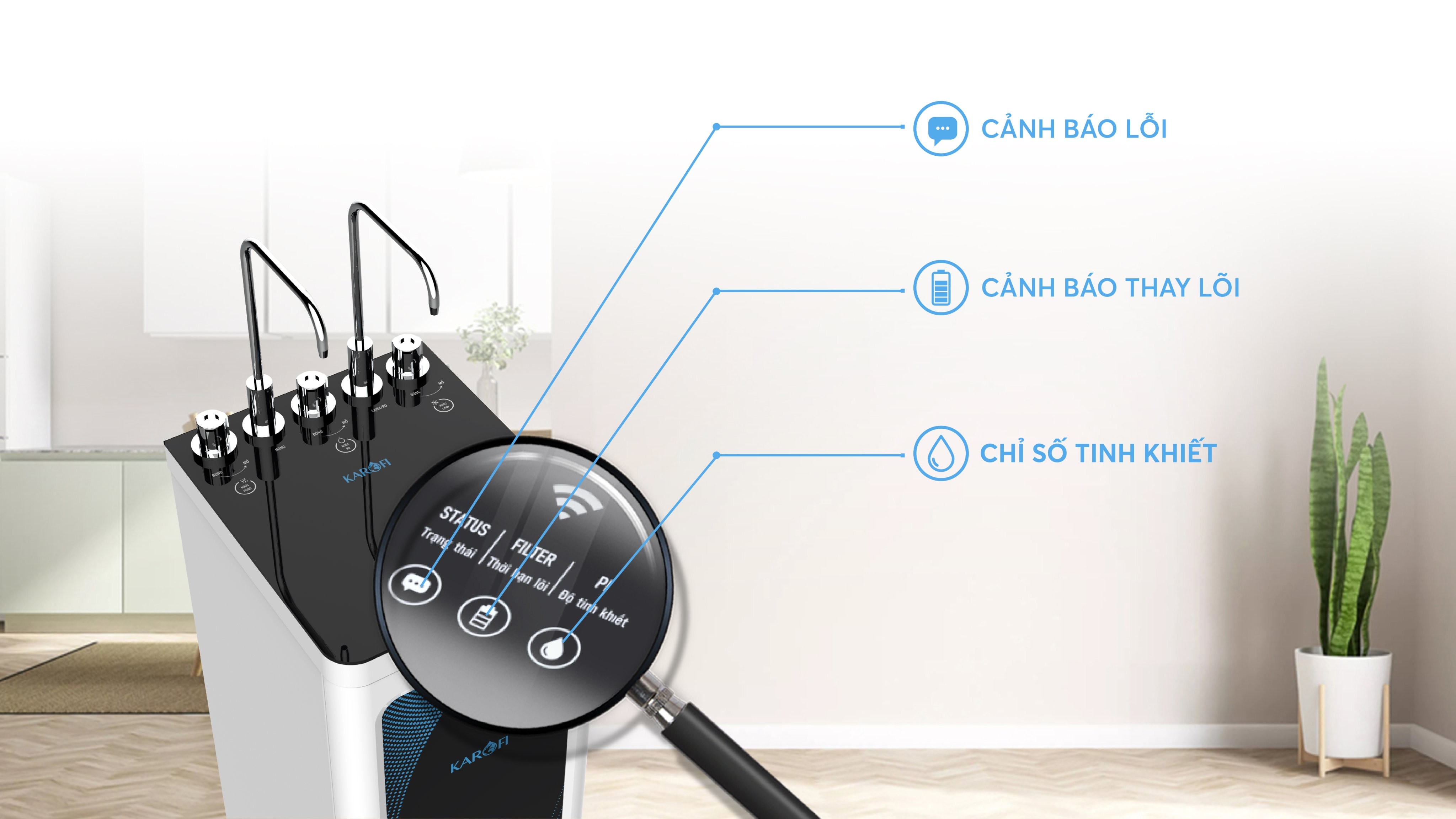 Karofi KAD-D52 trang bị hiển thị thông minh ngay trên mặt tủ kính