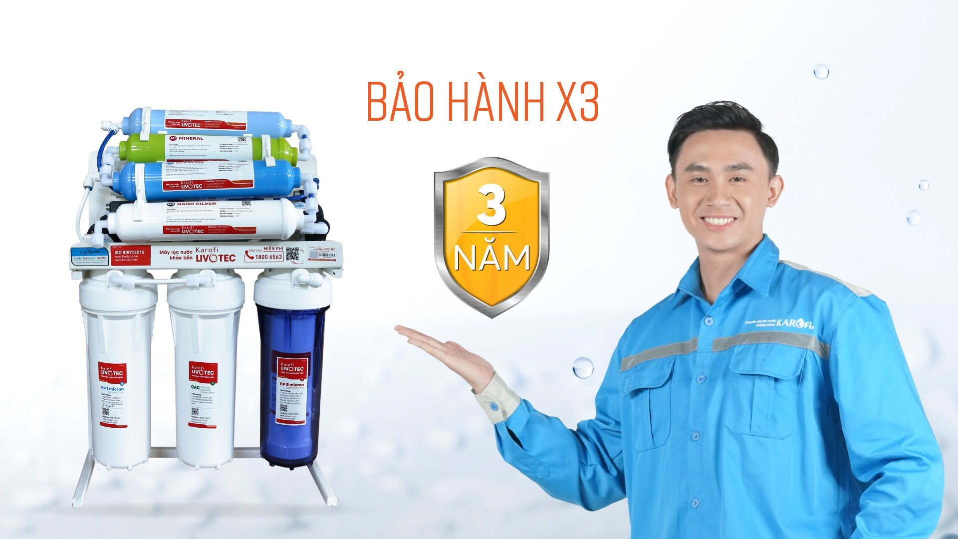 Máy lọc nước RO Karofi Livotec 212 có chế độ bảo hành lên đến 36 tháng