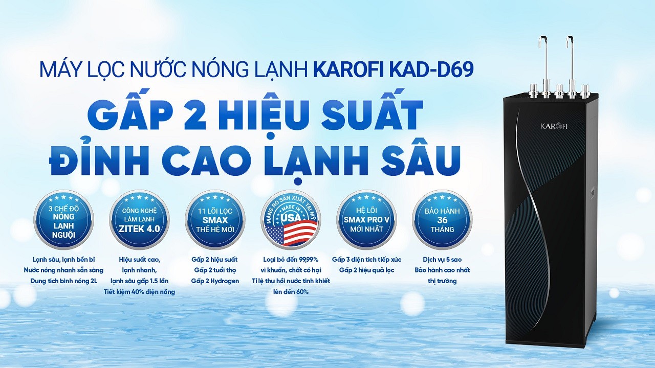 Tính năng nổi bật của máy lọc nước nóng lạnh Karofi KAD-D69 11 lõi