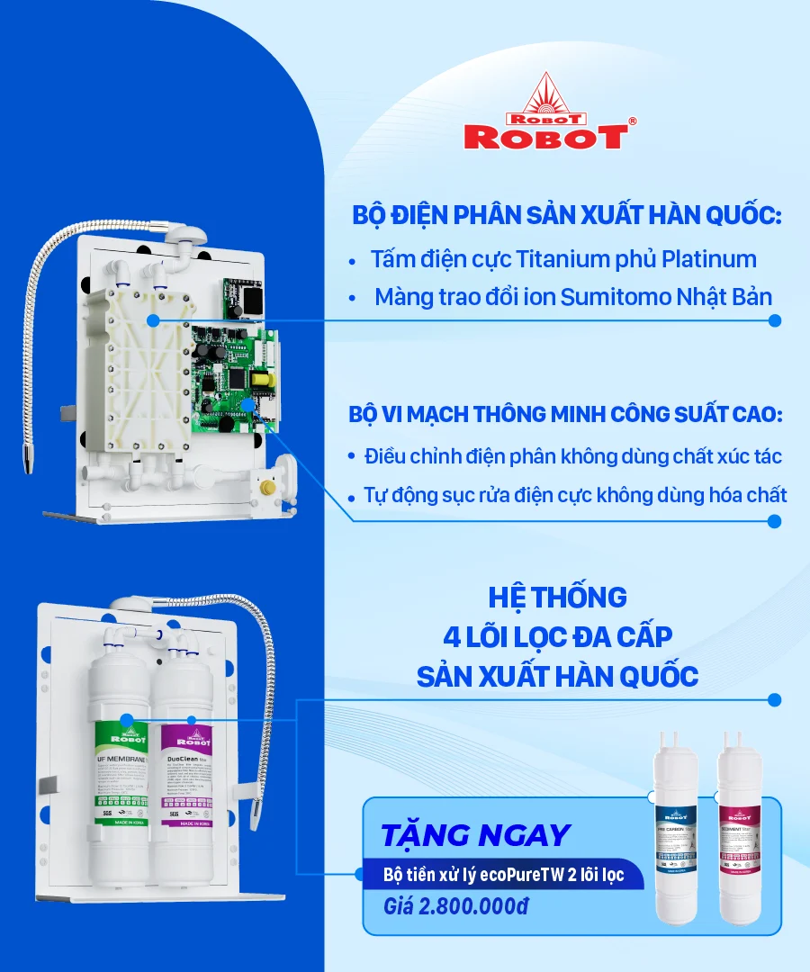 Robot đã tích hợp bộ vi mạch thông minh công suất cao vào DRAGON 247 để điều chỉnh cường độ điện phân một cách hiệu quả nhất