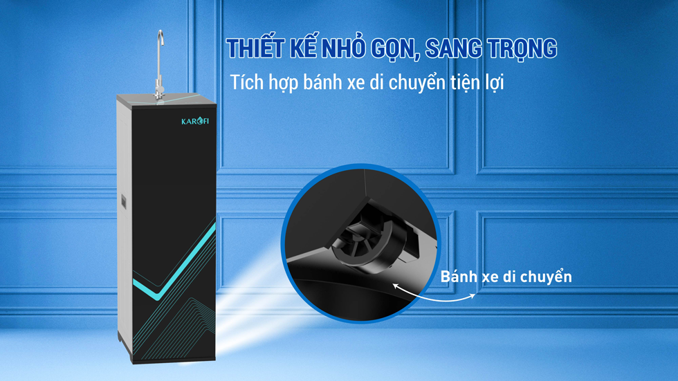 Karofi L06 với thiết kế tràn viền hiện đại và dễ dàng di chuyển với bánh xe dưới máy