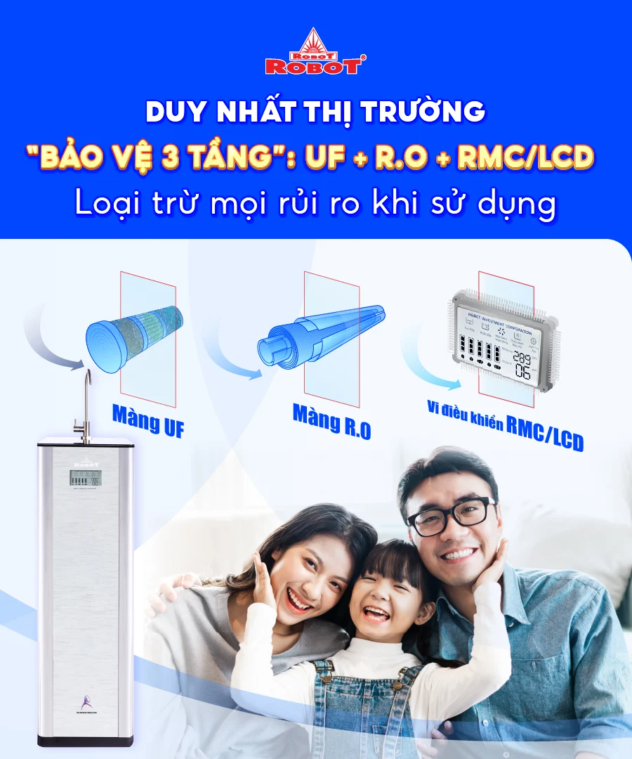 Máy lọc nước Robot được trang bị công nghệ Bảo vệ 3 tầng