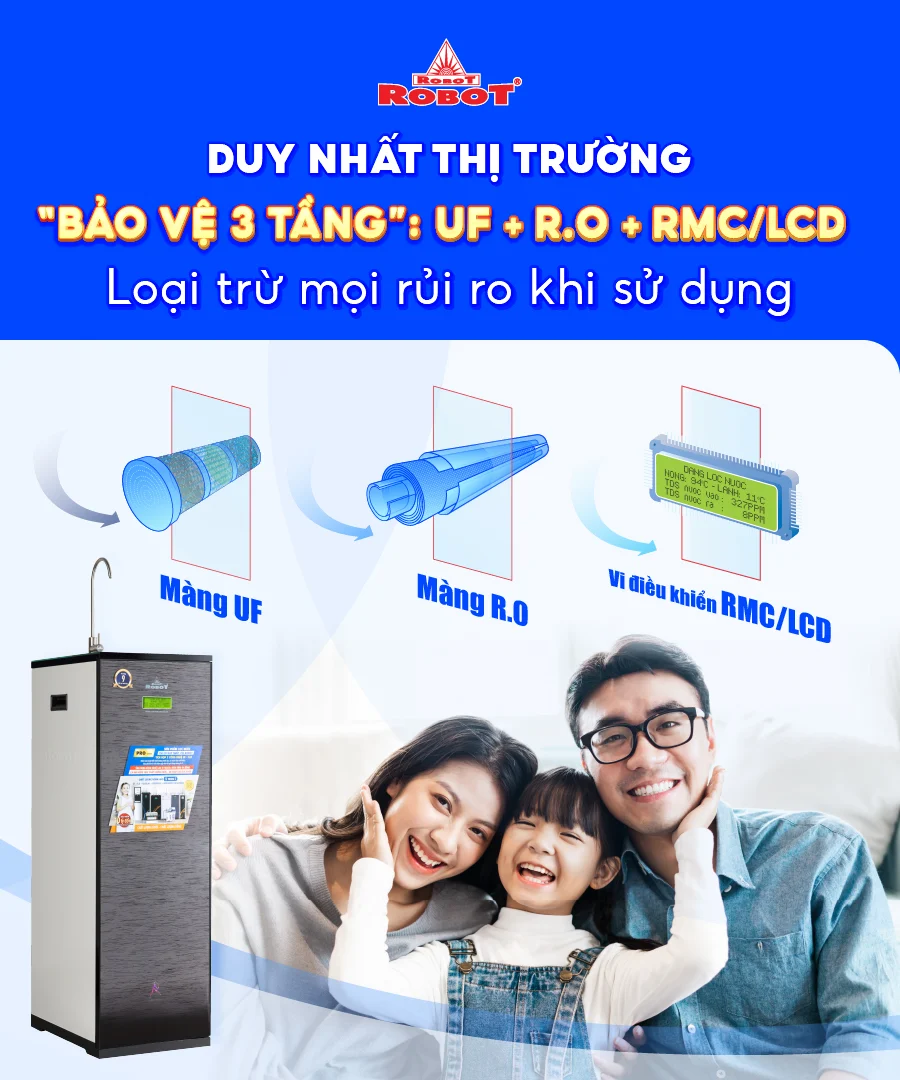 Máy lọc nước RO + UF RENO PRO 239G-UR 9 lõi là dòng máy lọc nước thế hệ mới đến từ Robot, được trang bị công nghệ "Bảo vệ 3 tầng"