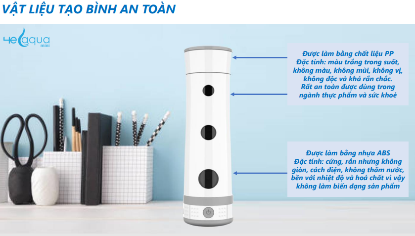 Vật liệu tạo bình của máy điện phân tạo nước Hydrogen 4E AQUA MINI