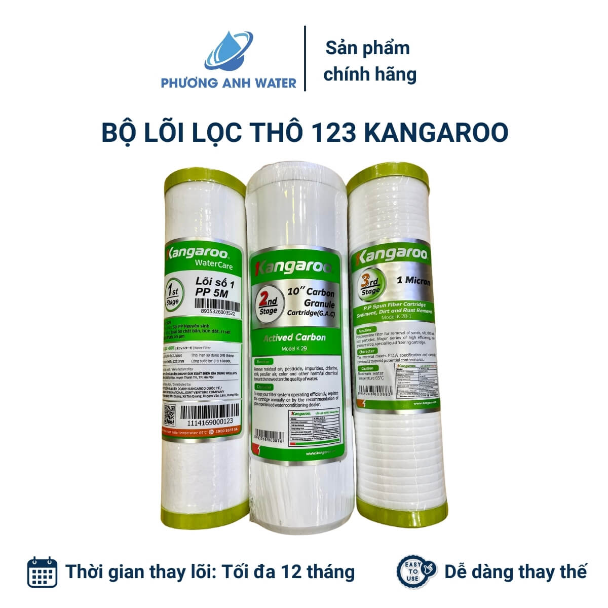 Bộ lõi lọc thô 123 chính hãng Kangaroo
