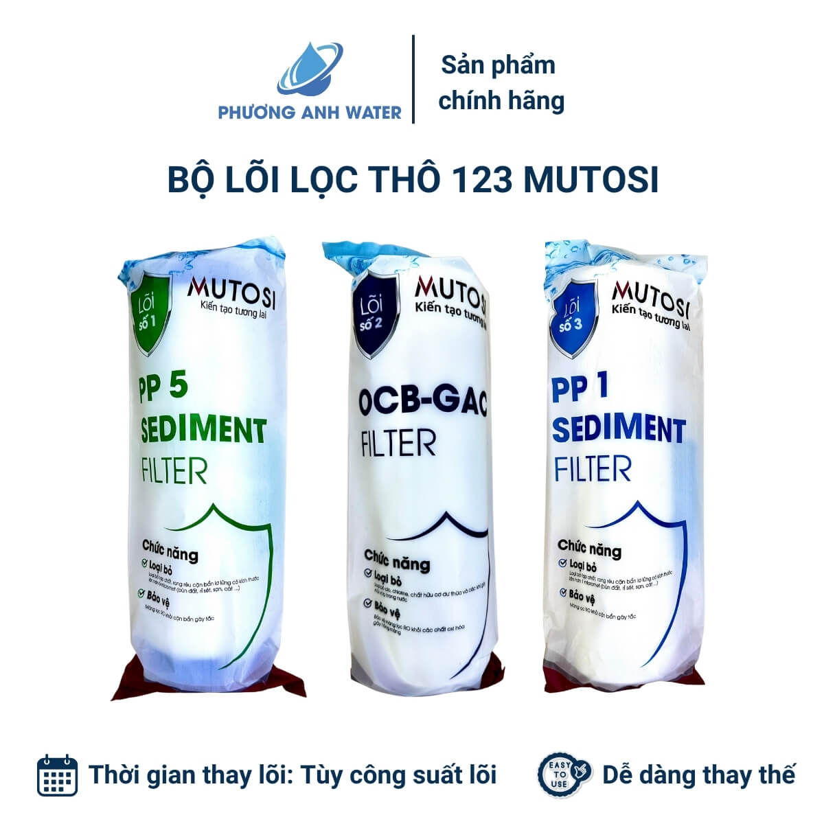 Bộ lõi lọc thô 123 chính hãng Mutosi