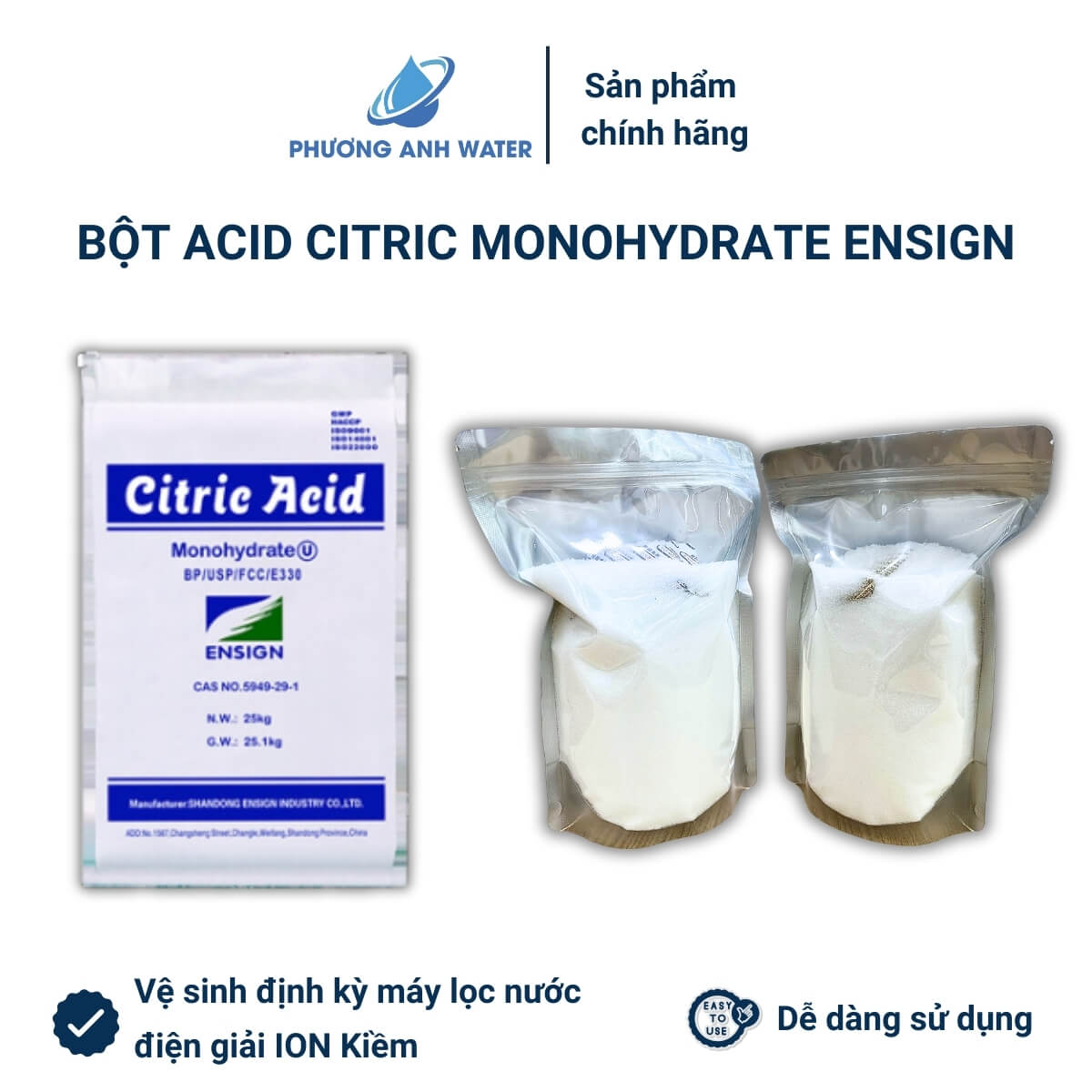 Bột Acid Citric Monohydrate vệ sinh máy lọc nước ION Kiềm