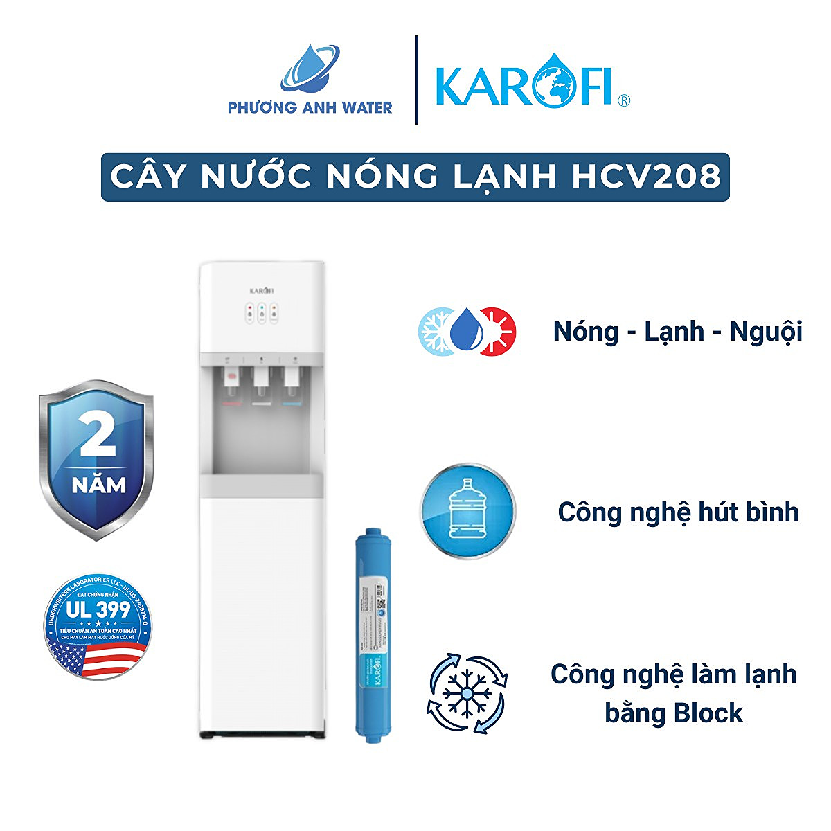 Cây nước nóng lạnh nguội hút bình Karofi HCV208