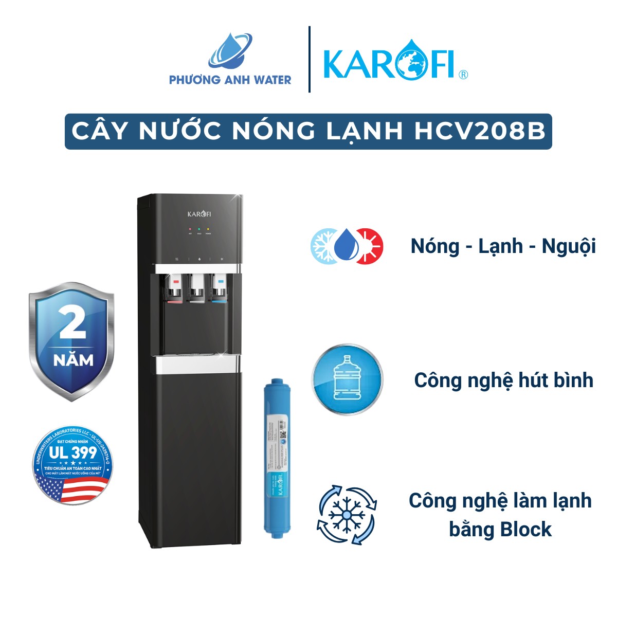 Cây nước nóng lạnh nguội hút bình Karofi HCV208B