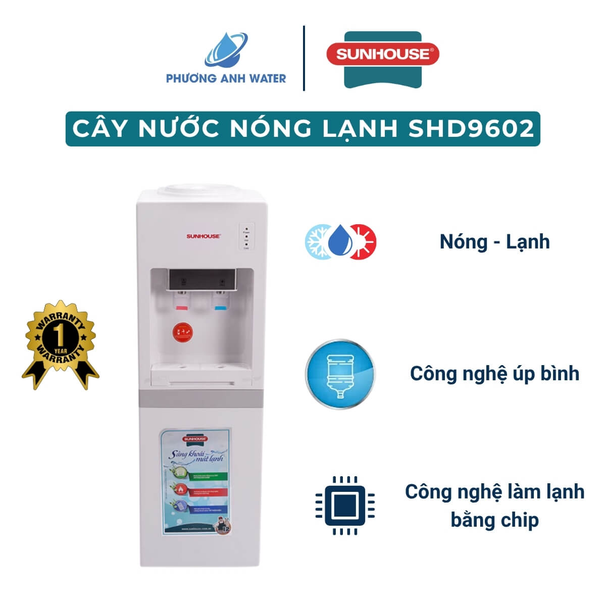 Cây nước nóng lạnh úp bình Sunhouse SHD9602