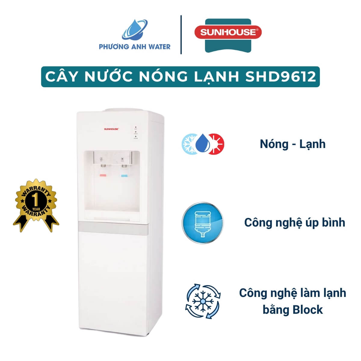 Cây nước nóng lạnh úp bình Sunhouse SHD9612