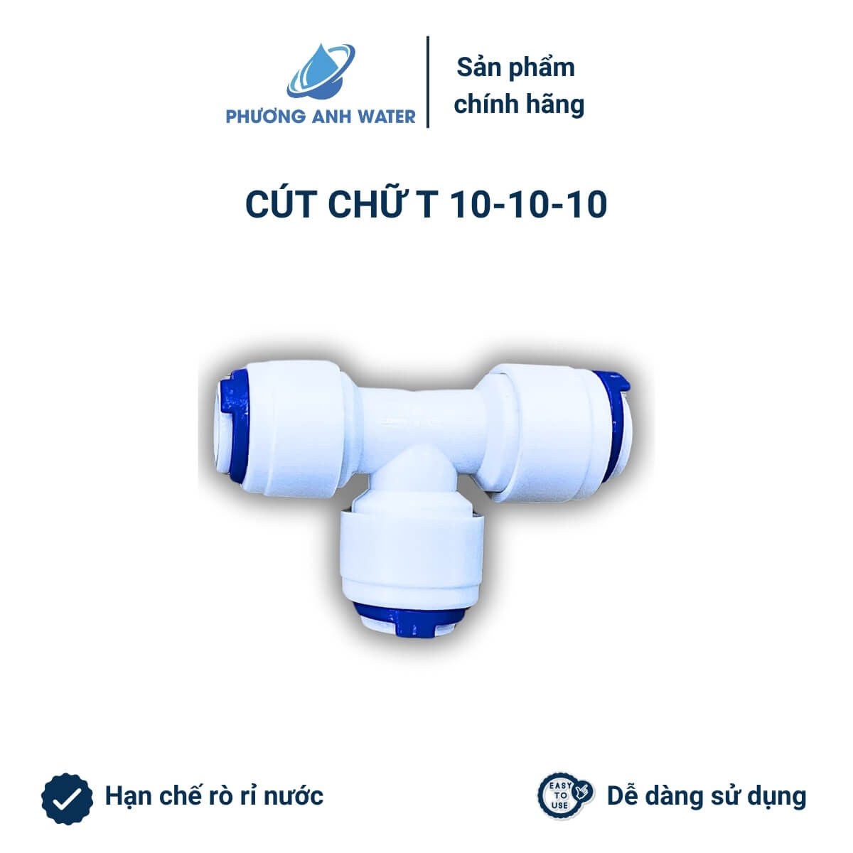 Cút chữ T nối nhanh chia nước 3 đầu phi 6 và phi 10