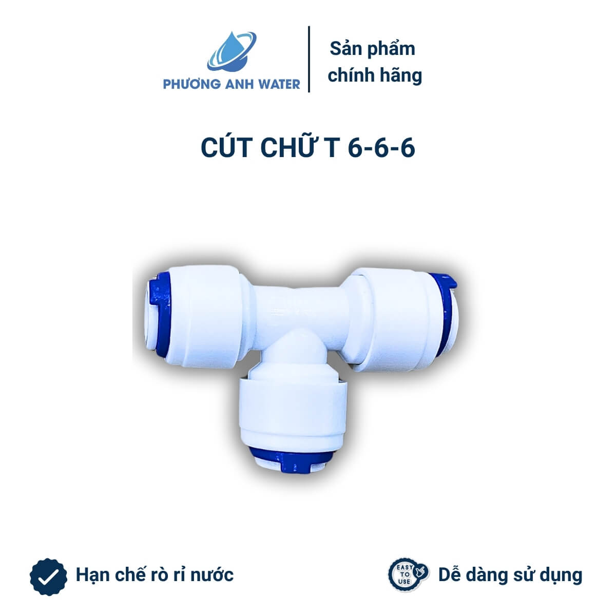 Cút chữ T nối nhanh chia nước 3 đầu phi 6 và phi 10