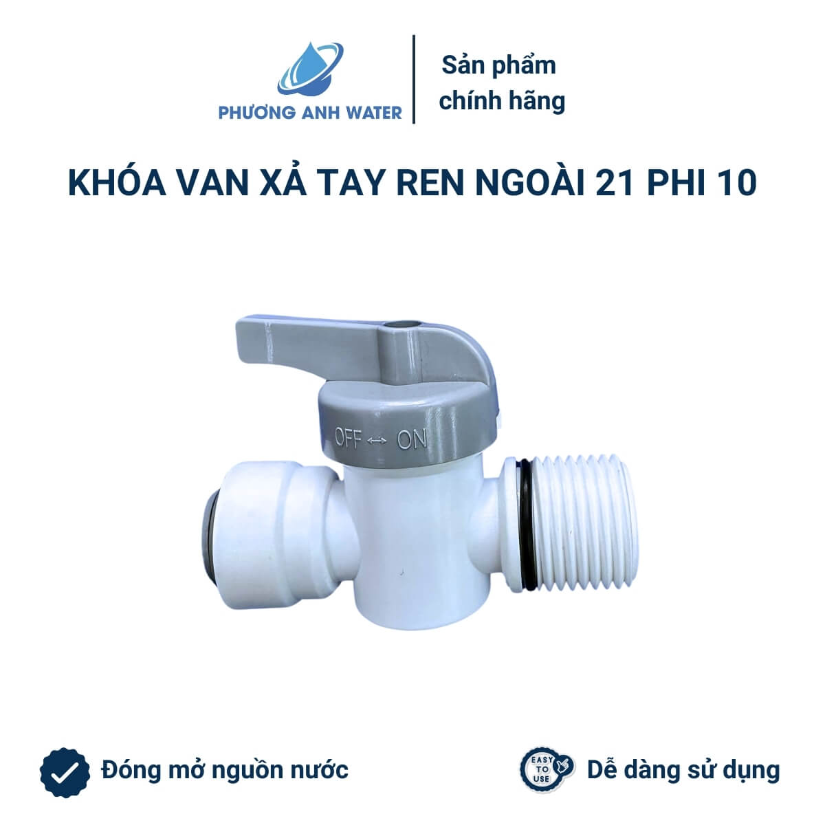 Khóa van xả tay ren 21 (ren ngoài và trong) ra phi 10
