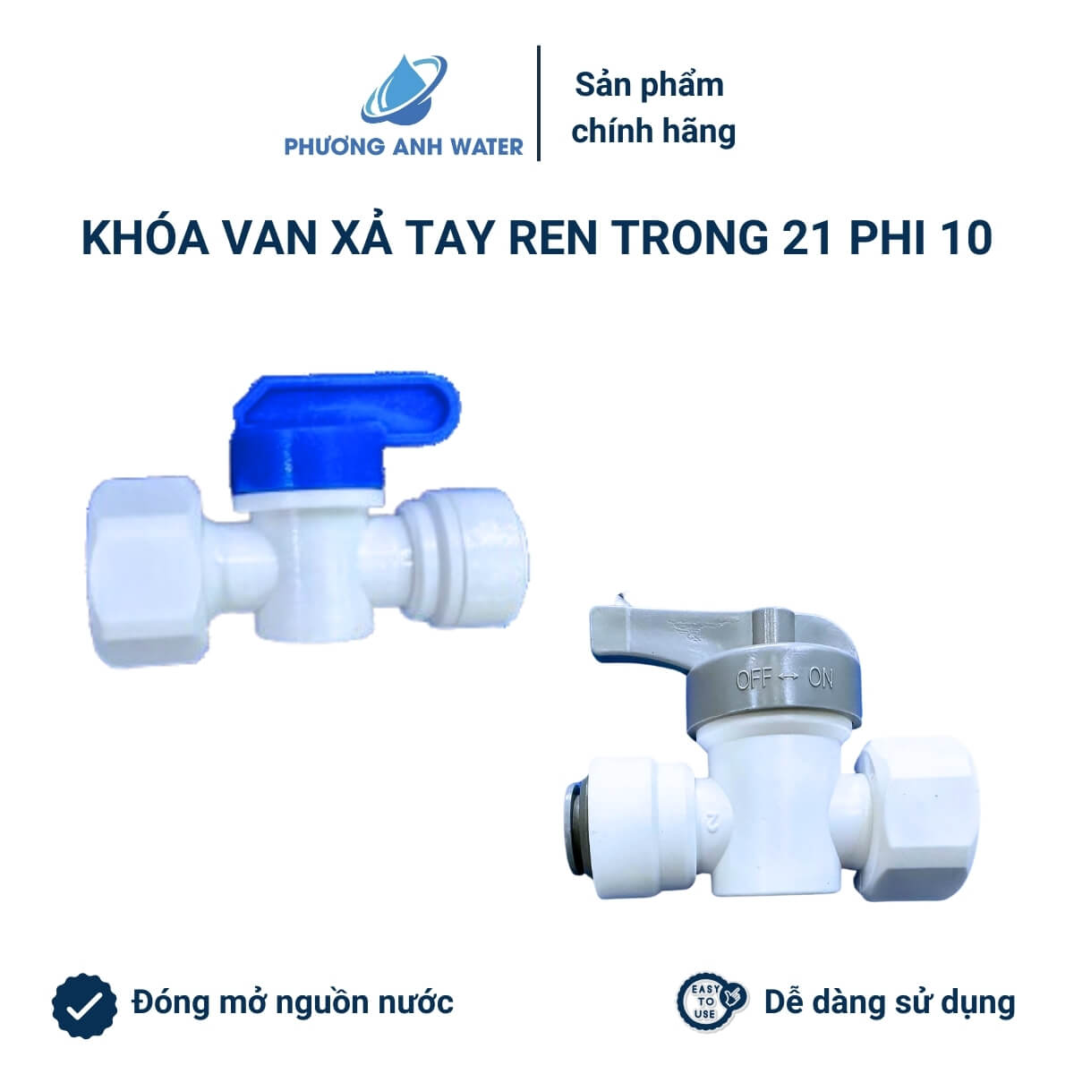Khóa van xả tay ren 21 (ren ngoài và trong) ra phi 10