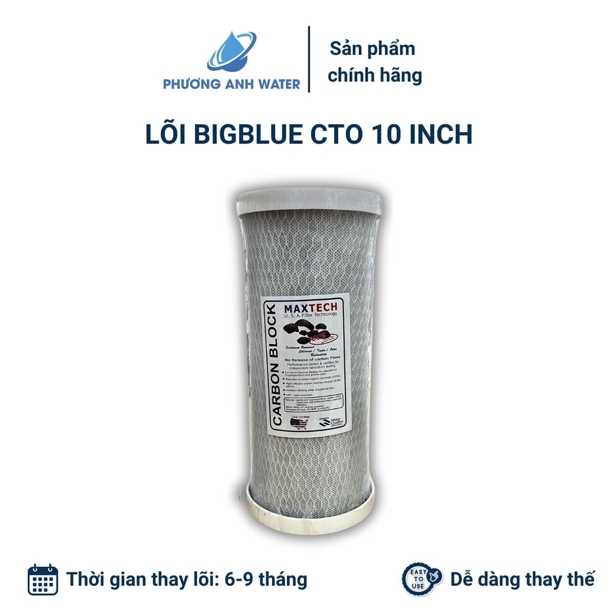 Lõi béo than hoạt tính dạng nén CTO 10 inch và 20 inch