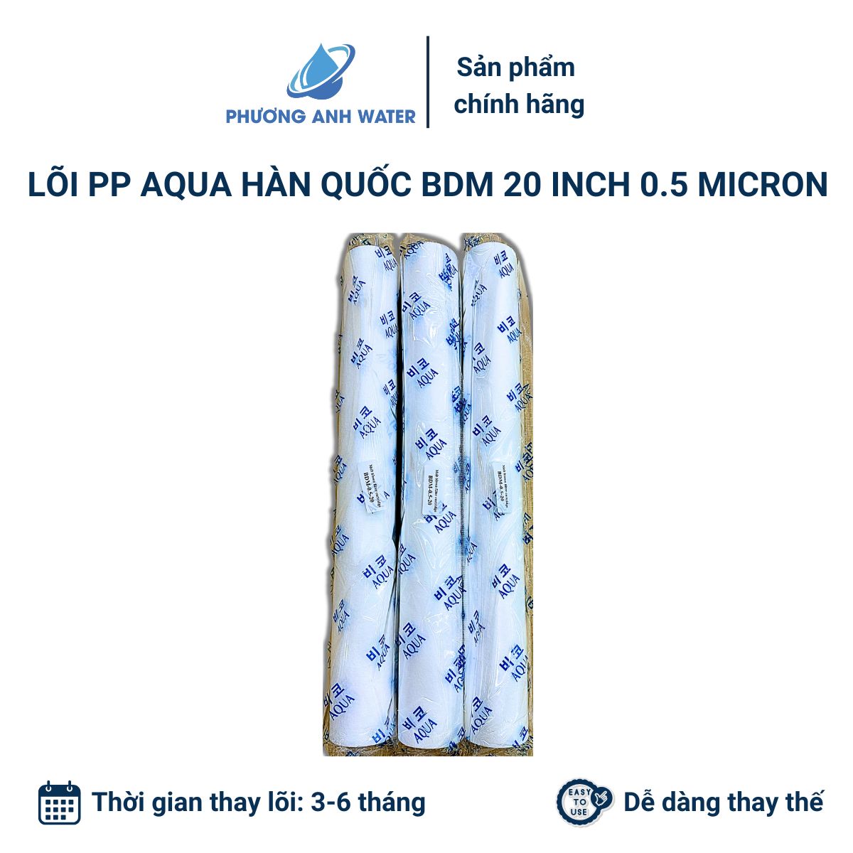 Lõi PP Aqua BDM Hàn Quốc 10 inch và 20 inch 0.5 micron