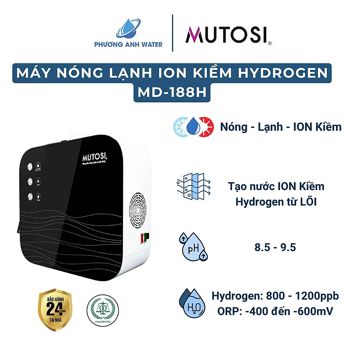 Máy nóng lạnh ION Kiềm Hydrogen Mutosi MD-188H