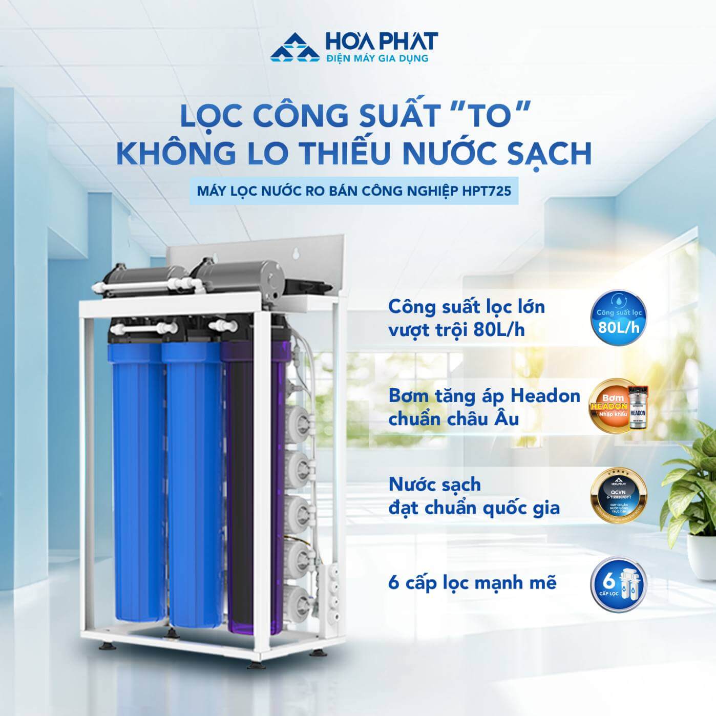 Máy lọc nước RO bán công nghiệp Hòa Phát HPT725