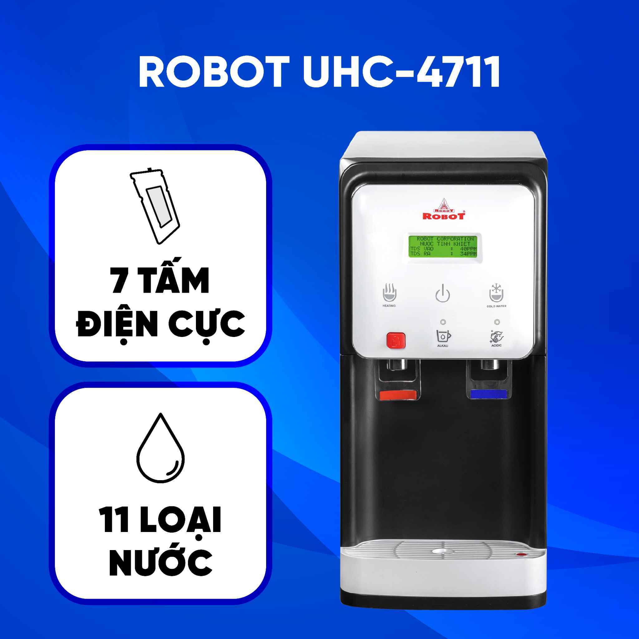 Máy lọc nước ION Kiềm nóng lạnh Robot UHC 4711 để bàn