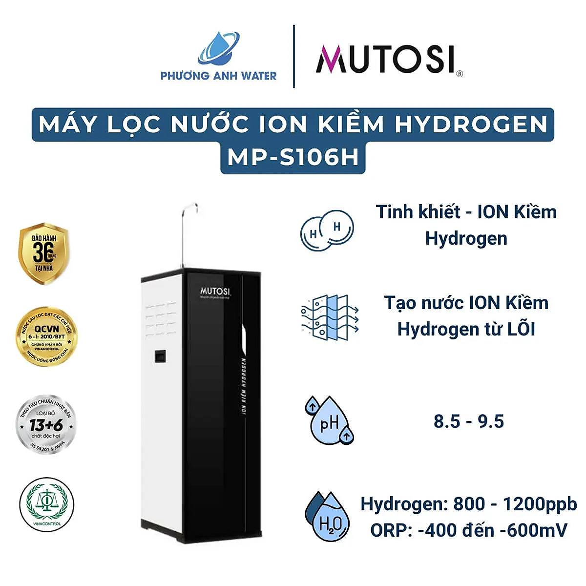 Máy lọc nước ION Kiềm Hydrogen Mutosi MP-S106H