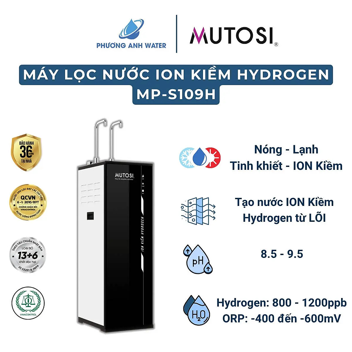 Máy lọc nước ION Kiềm Hydrogen Mutosi MP-S109H