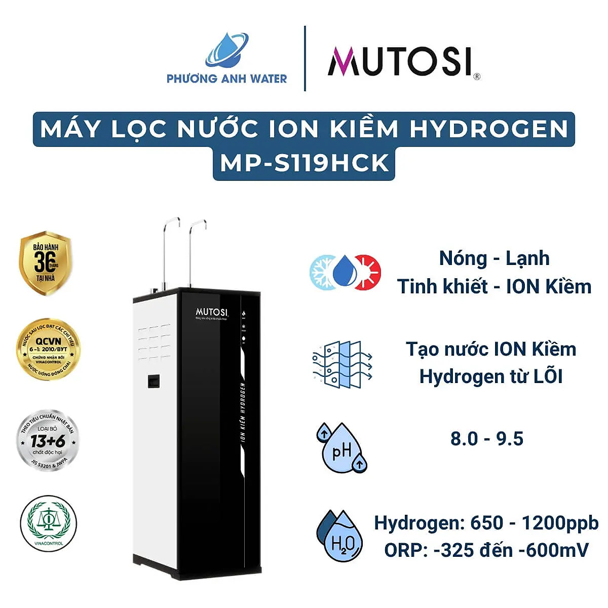 Máy lọc nước ION Kiềm Hydrogen Mutosi MP-S119HCK
