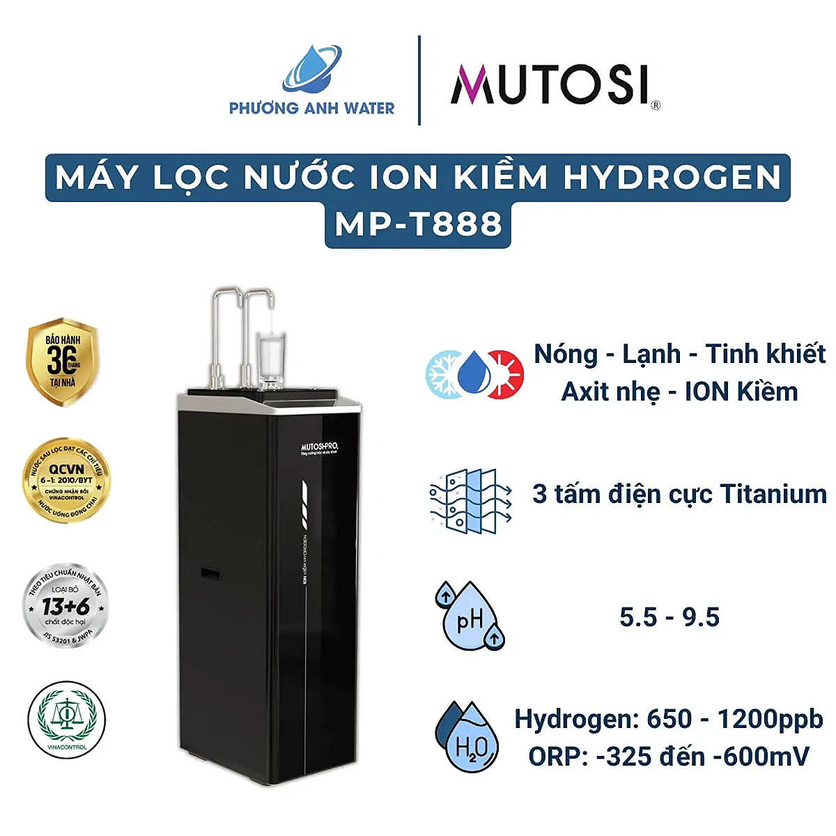 Máy lọc nước nóng lạnh ION Kiềm Hydrogen Mutosi MP-T888
