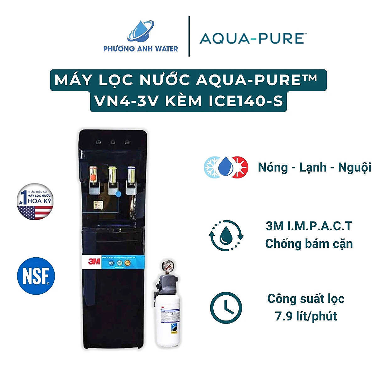 Cây lọc nước nóng lạnh VN4-3V-BL (tích hợp Aqua-Pure™ ICE140-S)