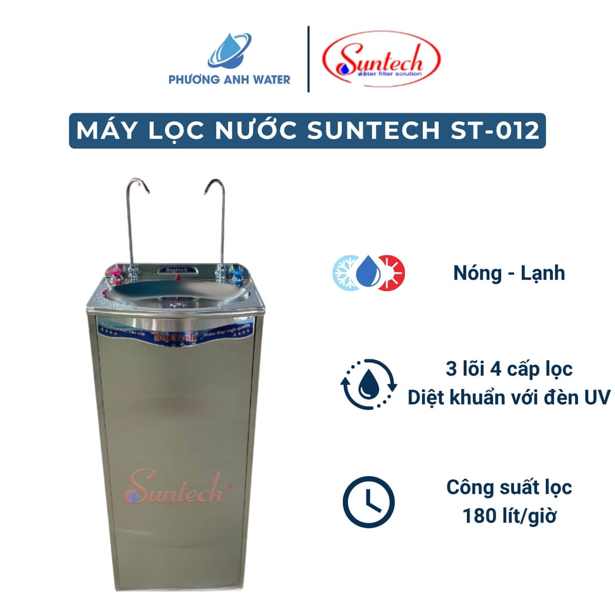 Máy lọc nước 2 vòi nóng lạnh Suntech ST-012 3 lõi