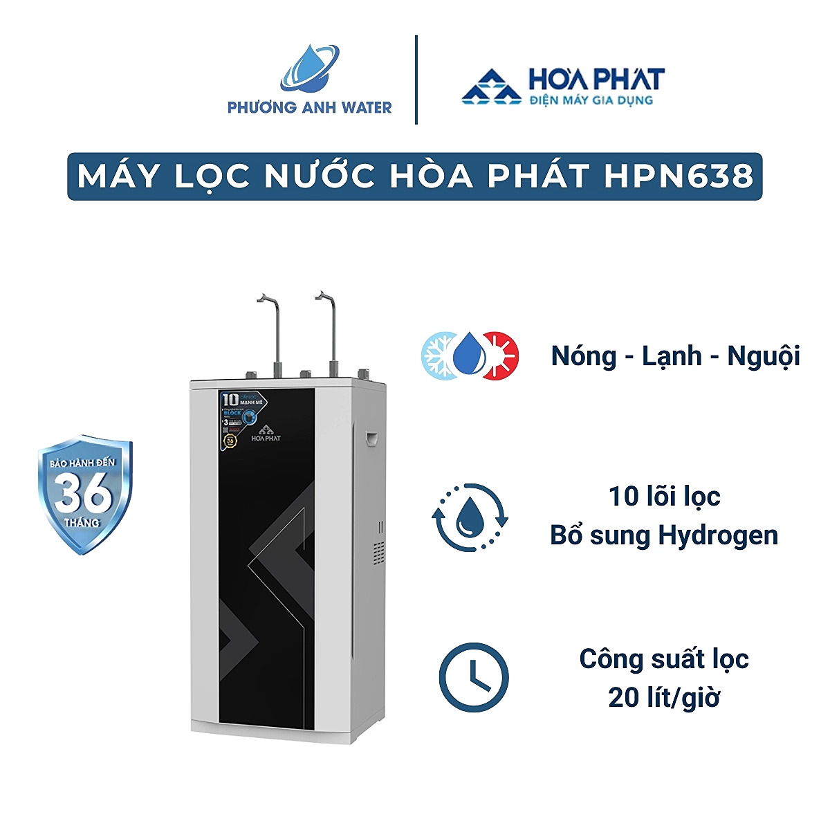 Máy lọc nước nóng lạnh Hòa Phát HPN638 10 lõi