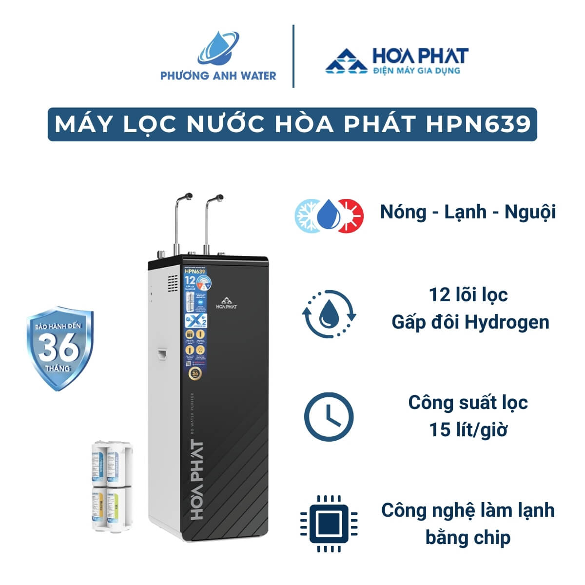 Máy lọc nước nóng lạnh Hòa Phát HPN639 12 lõi