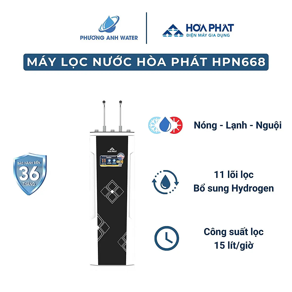 Máy lọc nước nóng lạnh Hòa Phát HPN668 11 lõi