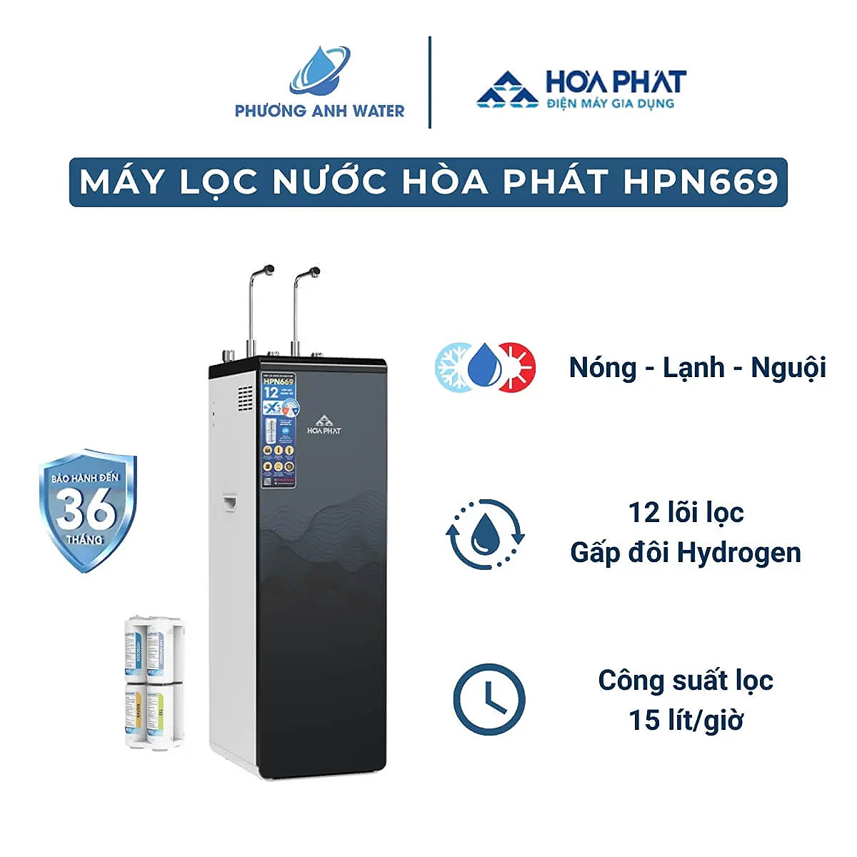 Máy lọc nước nóng lạnh Hòa Phát HPN669 12 lõi
