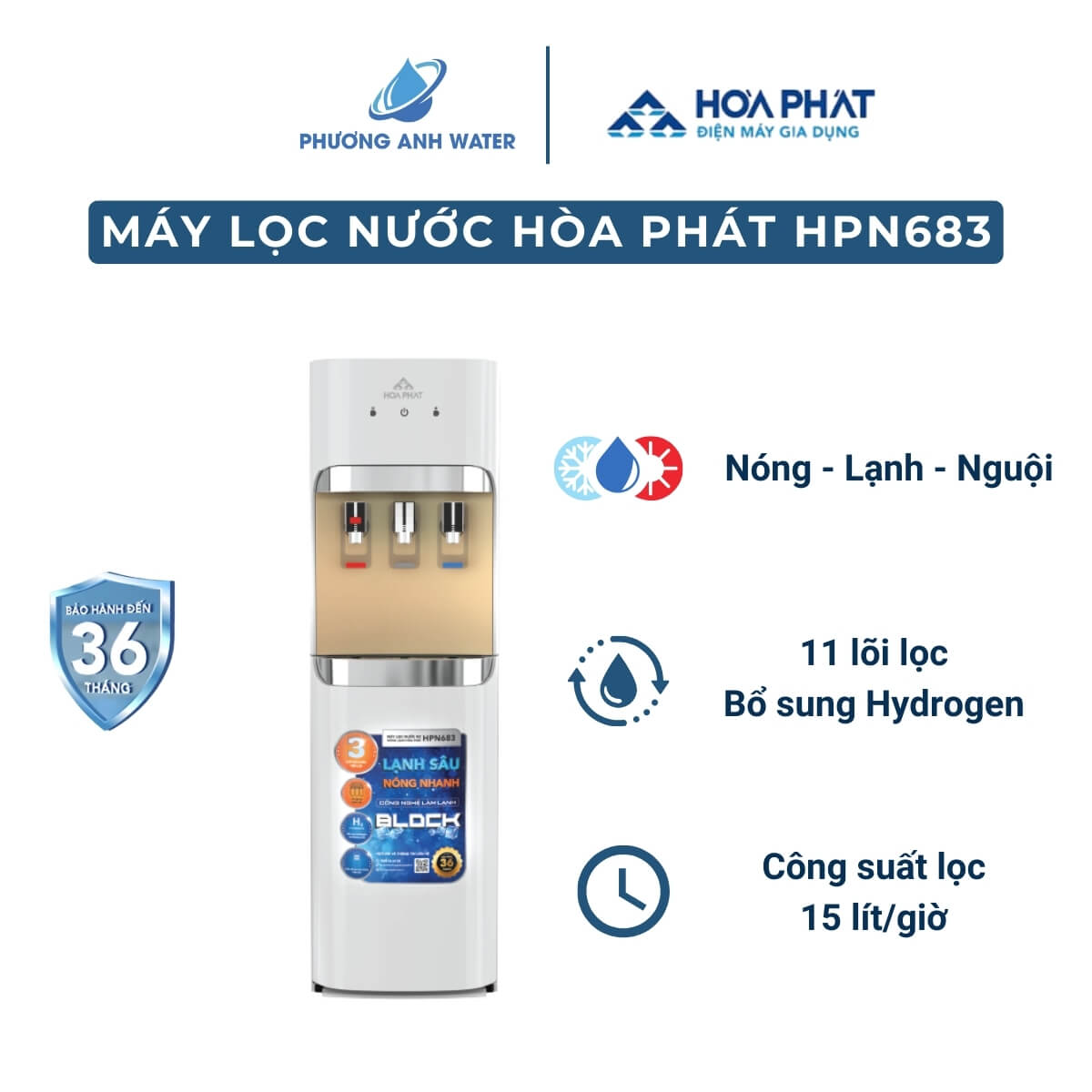 Máy lọc nước nóng lạnh Hòa Phát HPN683 10 lõi