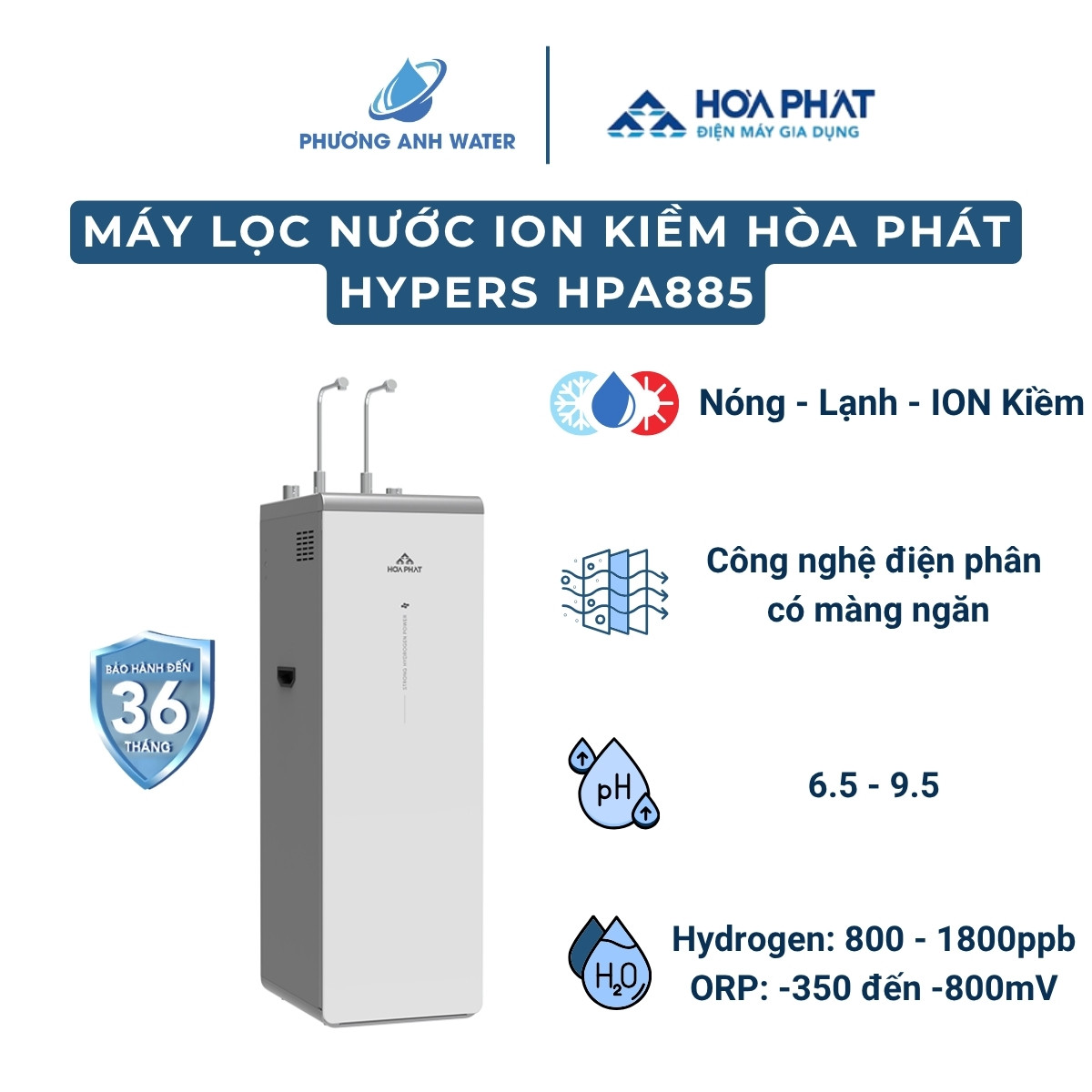 Máy lọc nước nóng lạnh ION Kiềm Hòa Phát HPA885