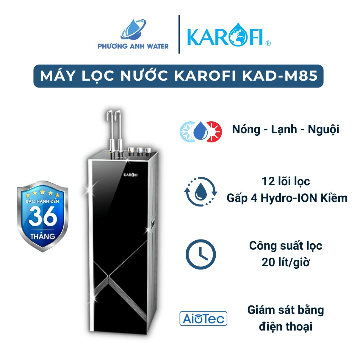 Máy lọc nước nóng lạnh Karofi KAD-M85 12 lõi
