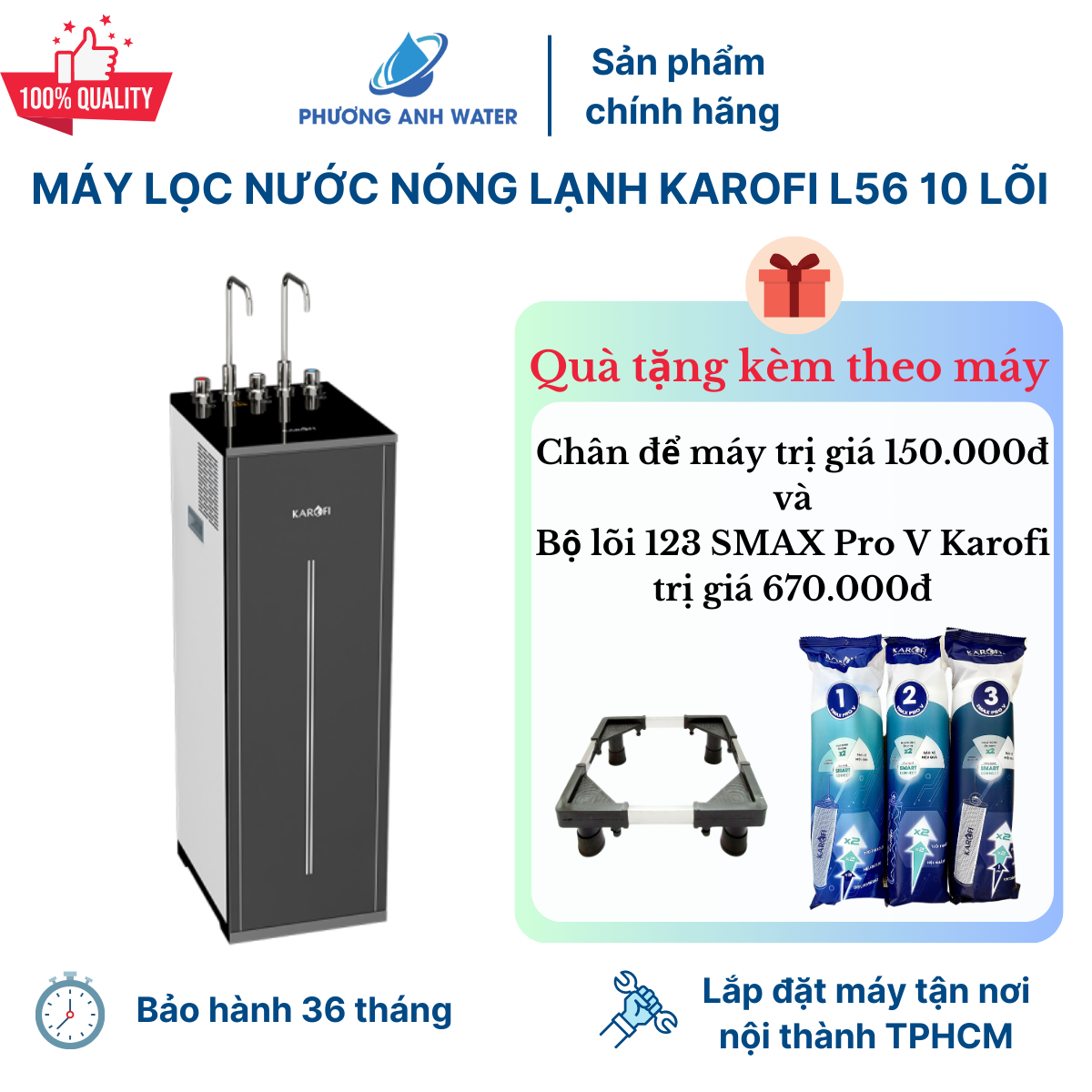 Máy lọc nước nóng lạnh Karofi KAD-L56 10 lõi