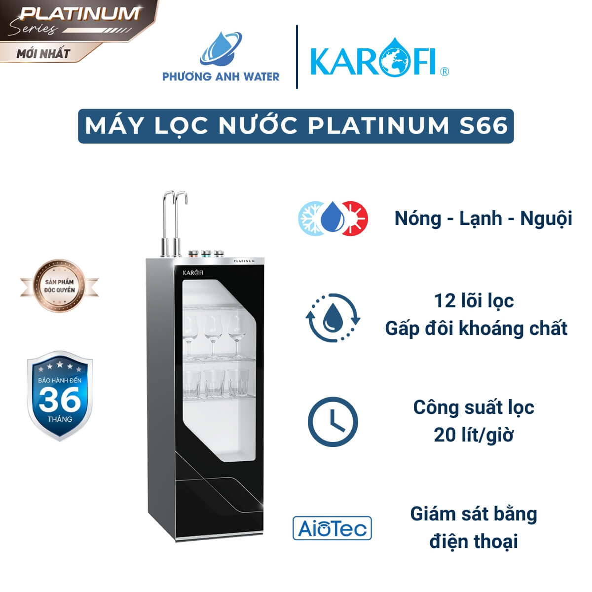 Máy lọc nước nóng lạnh Karofi PLATINUM S66 12 lõi