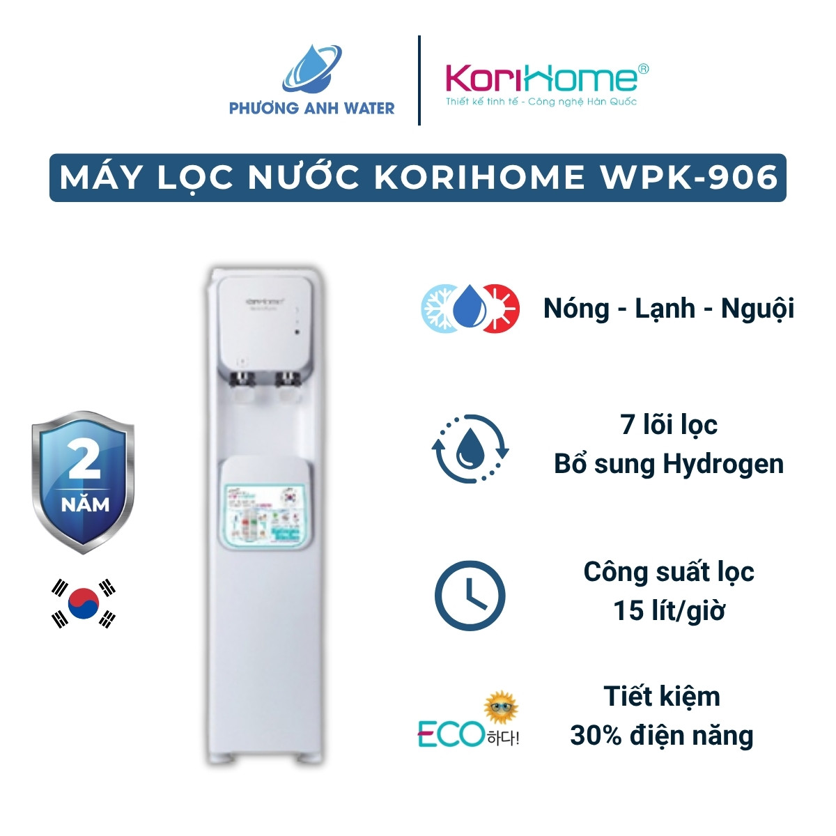 Máy lọc nước nóng lạnh Korihome WPK-906 7 lõi