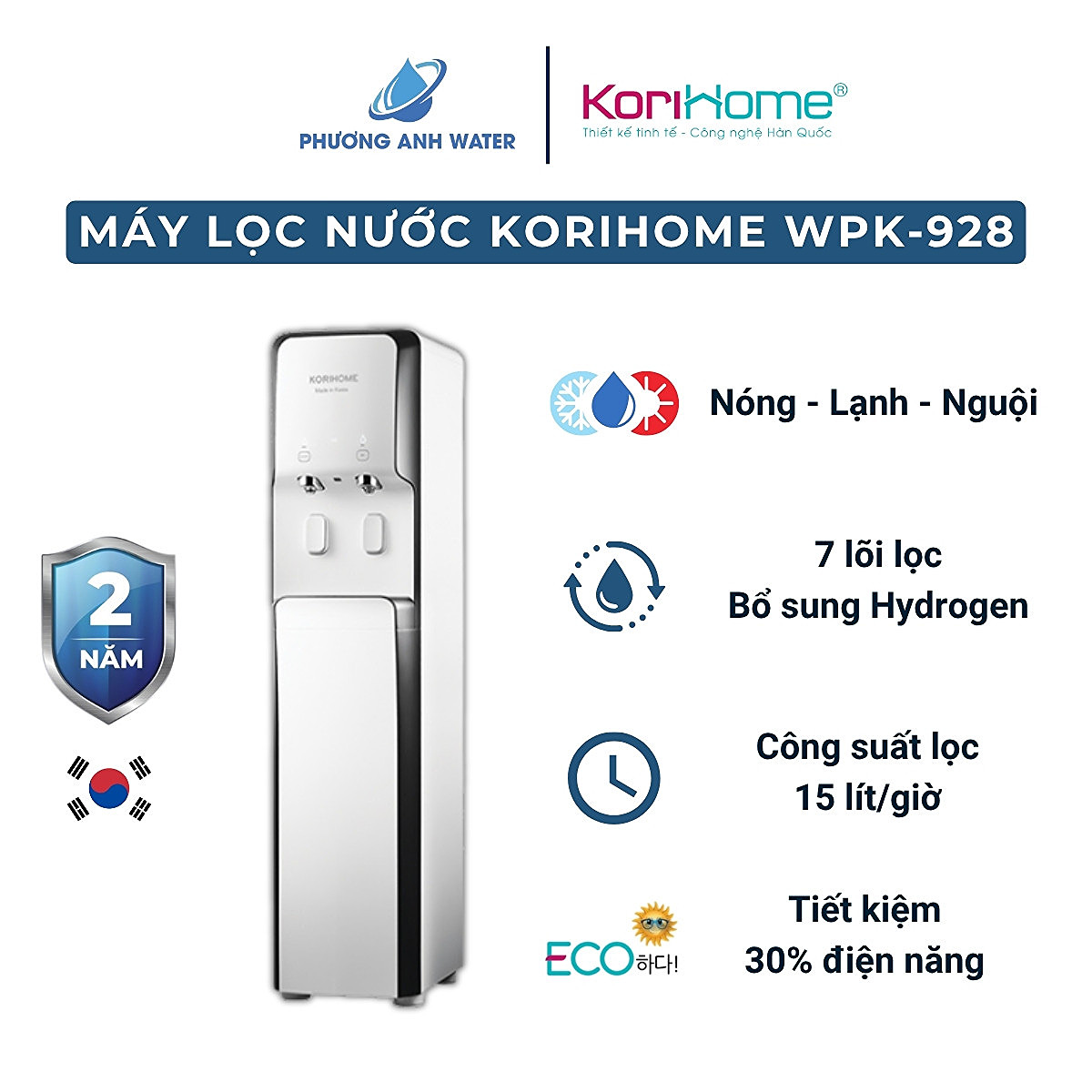 Máy lọc nước nóng lạnh Korihome WPK-928 7 lõi