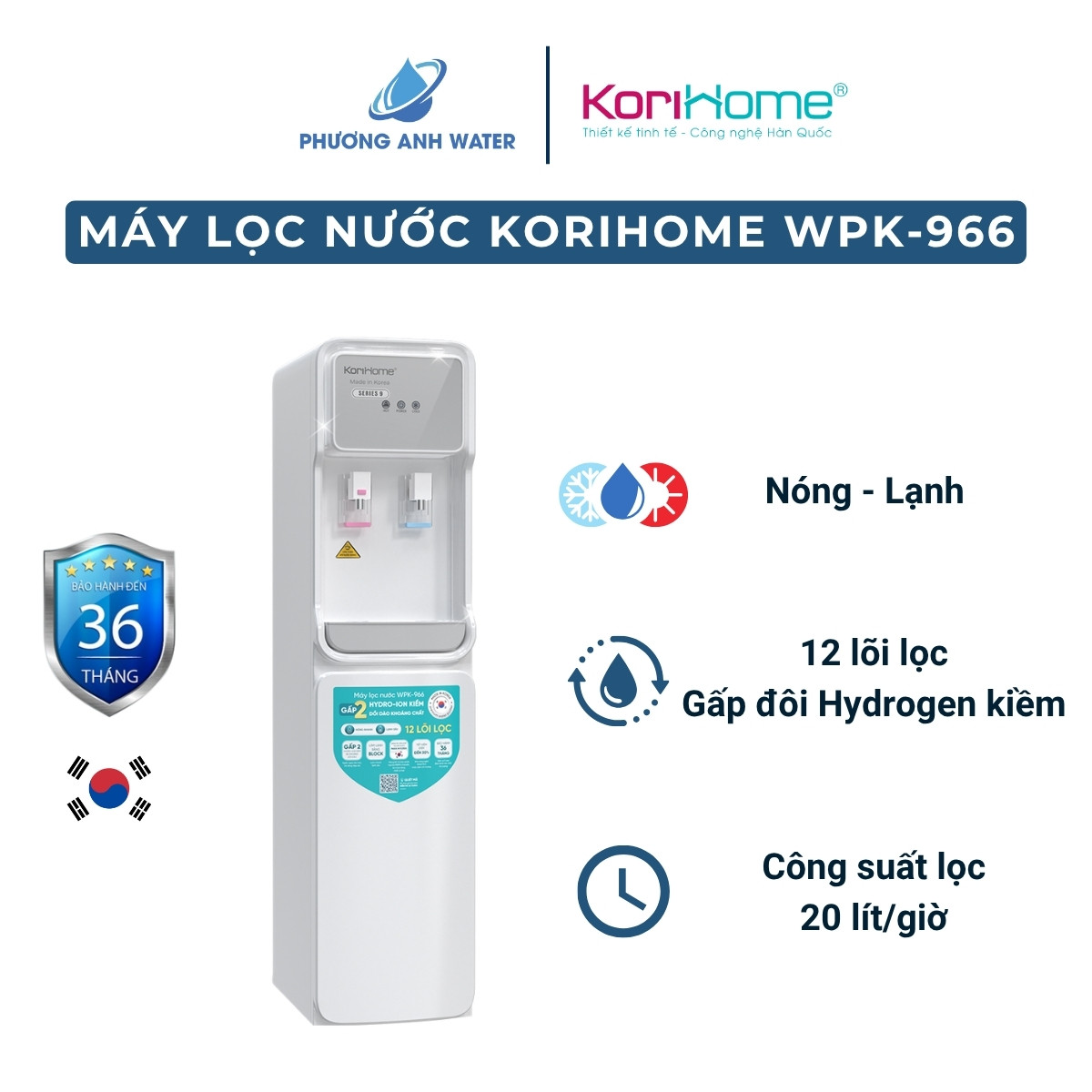 Máy lọc nước nóng lạnh Korihome WPK-966 12 lõi