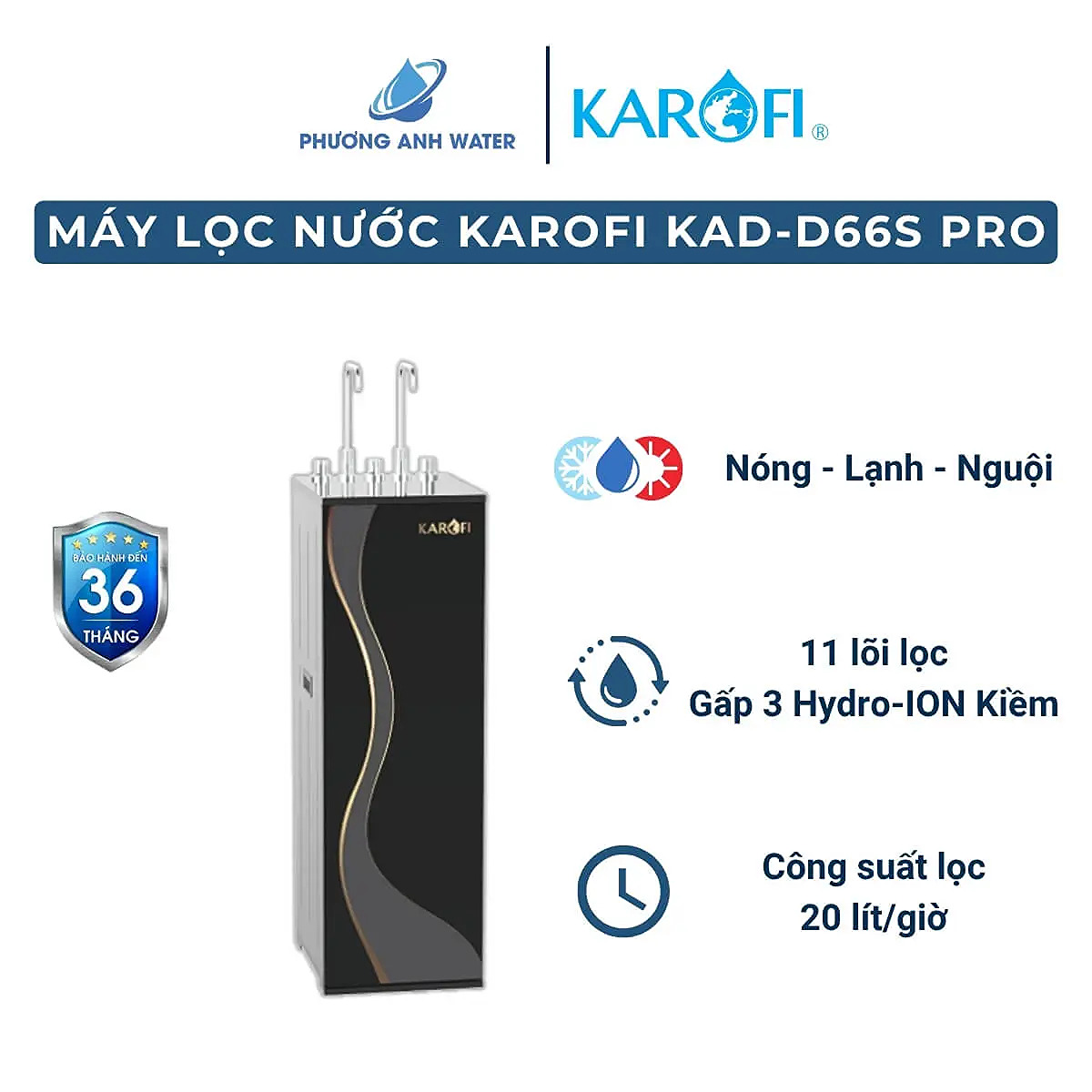 Máy lọc nước nóng lạnh Karofi KAD-D66S PRO 11 lõi