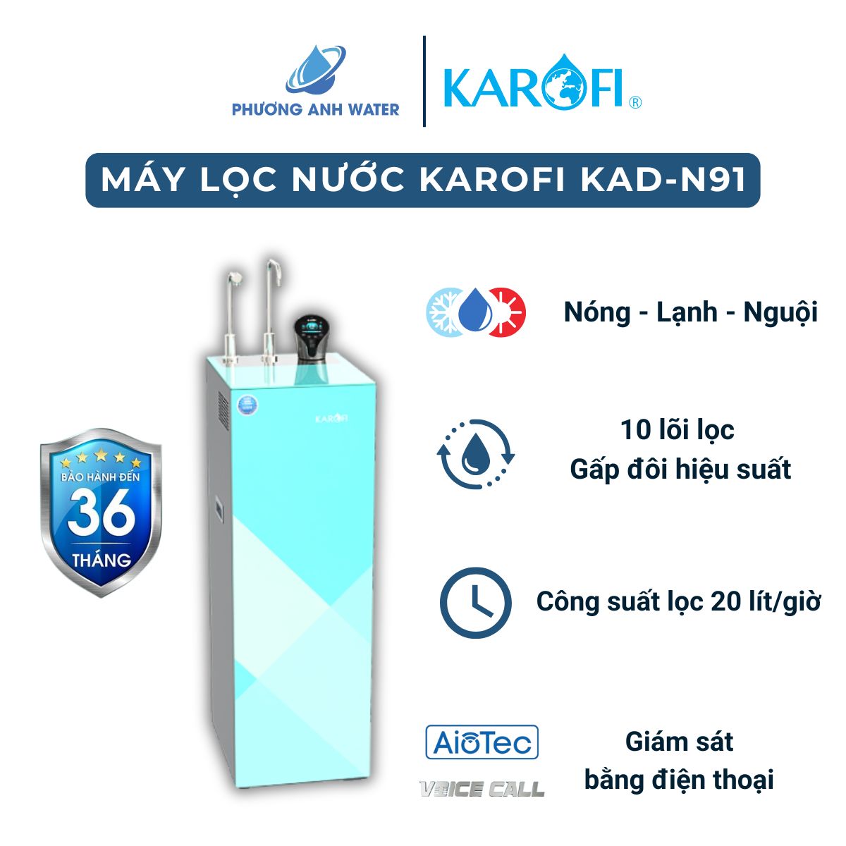 Máy lọc nước nóng lạnh Karofi KAD-N91 10 lõi