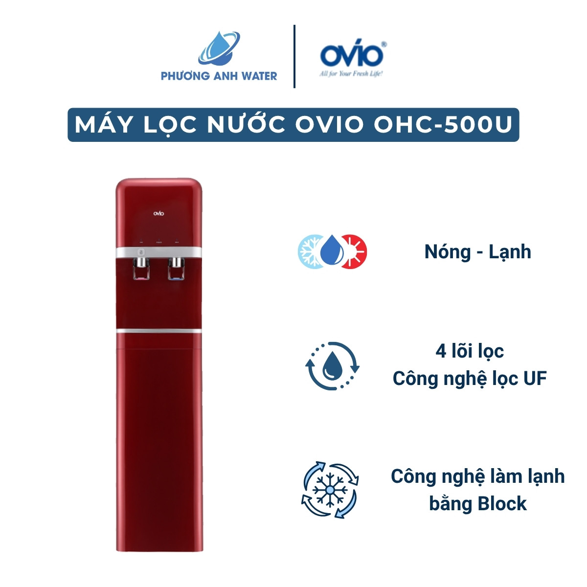 Máy lọc nước nóng lạnh Ovio OHC-500U 4 lõi